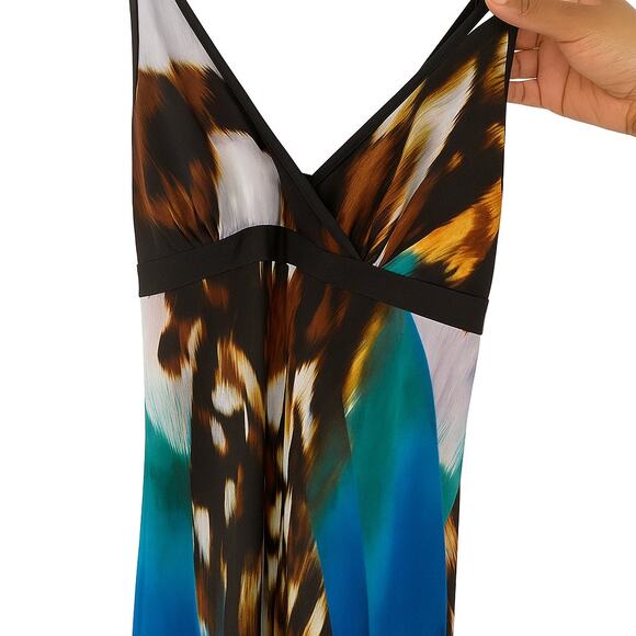 Bisou Bisou Abstract Print Maxi Dress Sz 4 | Sleeveless V-Neck Spaghetti Strap - Picture 2 of 3